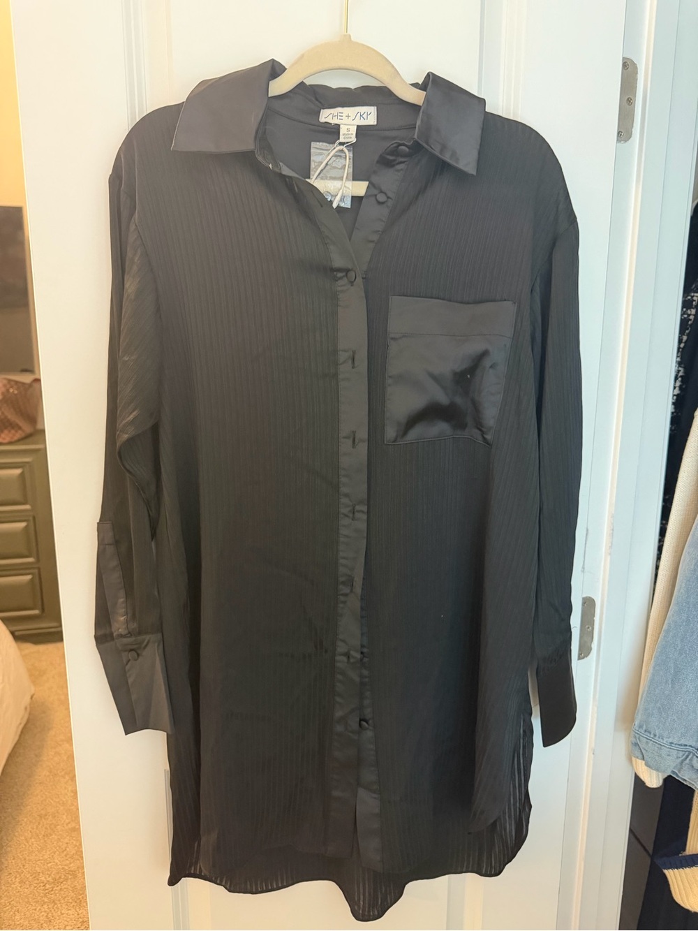 Black  Longline Button-Up Shirt